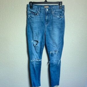 MOTHER Blue Ripped Skinny Jeans